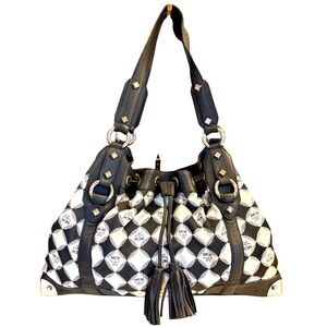 MCM Visetos Nylon Dual Handle Drawstring Shoulder Bag, EUC